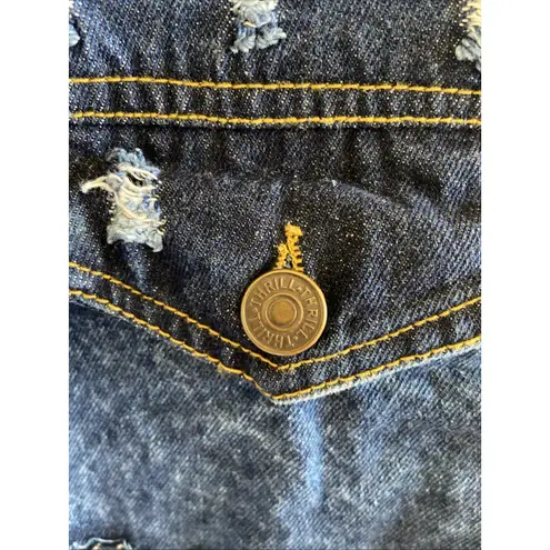 Thrill Jeans Distressed Trashed Destroyed Fringe Denim Jean Jacket No Tags READ Blue - Image 8