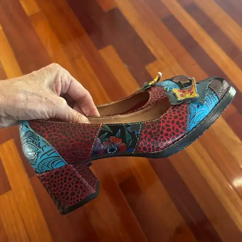 Obiono Handpainted Colorful Women's Shoes Butterfly Floral Indie Chunky Retro 38 Red Size 7.5