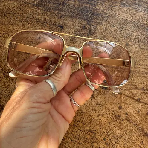 Vintage American optical glasses metal Frame with vintage eel skin leather case Gold