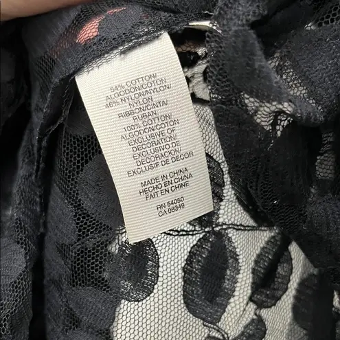 Rachel Rachel Roy Black Leaf Printed Sheer Mesh Lace Long Sleeve Blouse