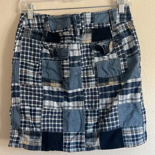 Ann Taylor  LOFT Madras Plaid Blue Navy Patchwork Mini Skirt Women's sz 0