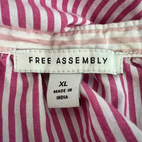 Free Assembly Striped Long Sleeve Ruffle Hem Womens Cotton Top Size XL Pullover Pink