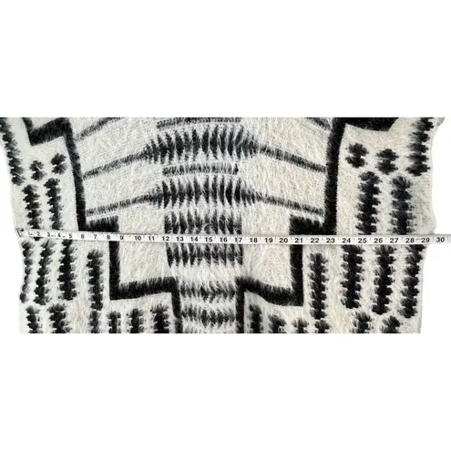 B Sharp Poncho Sweater Womens One Size White Black Mohair Blend Southwestern