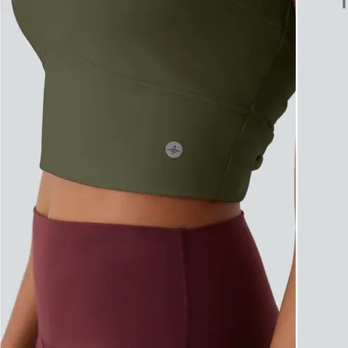 Halara SoftlyZero™ Plush Cut Out Cropped Yoga Tank Top Olive Green Size XS NWT