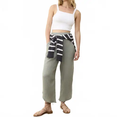 Marine layer Corinne Wide Leg Double Cloth Cotton Pants Shadow Green NWT Small