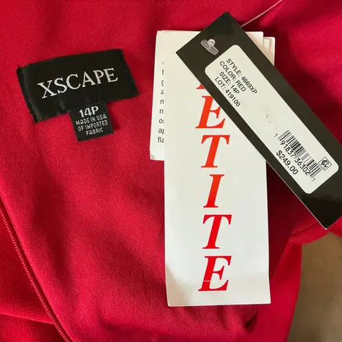 XScape Red One Shoulder Evening Gown Size 14P Cut Out Thigh Slit Formal Dress