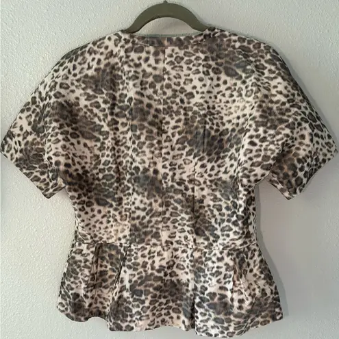 BCBG MAX AZRIA 'Davie' Leopard-Print Short-Sleeve Jacket (Beige Combo) Sz Medium