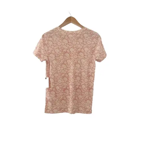 Lucky Brand  Boho Floral Pink Cream Short Sleeve Top Size Small