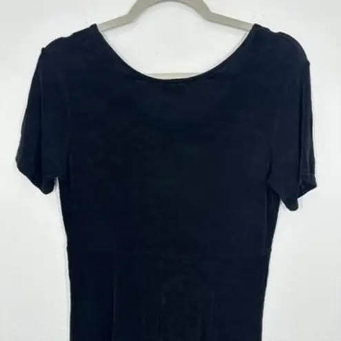 Vintage Black Babydoll Stretch Jersey Knit Short Sleeve Mini Dress Fit Flare 90s