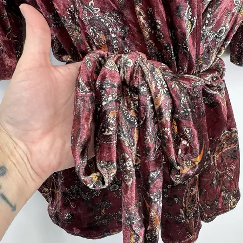 Vintage Y2K fraiche by J Babydoll Top Womens Large Pink Velvet Paisley Belt