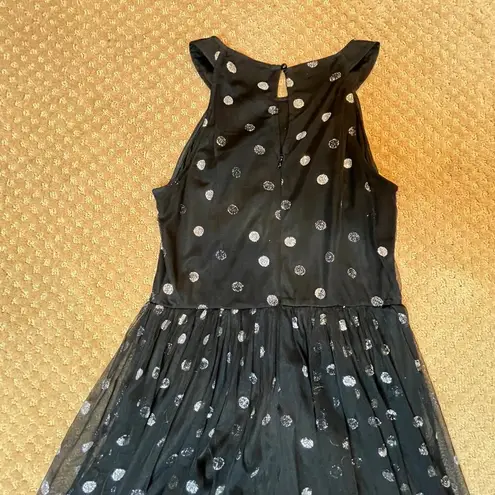 Black Lace Prom Dress Silver Glitter Circles SZ 8 Retro Dark Goth Grunge Quirky