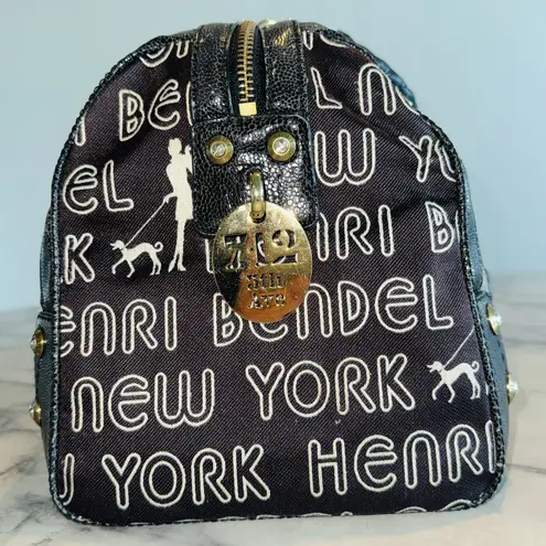 Henri Bendel Signature Brown Logo Speedy Satchel Large Handbag 13"x7x8 Gold