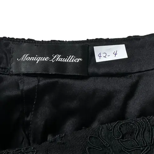Monique Lhuillier Black Lace Floral Lined A-line Skirt Women Size 12 | 42-4