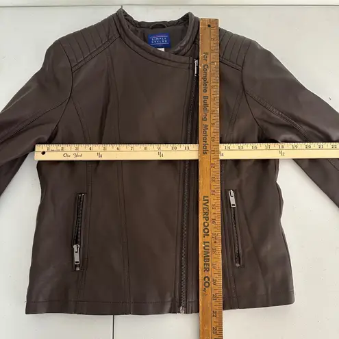 Brown Faux Leather Moto Jacket Asymmetrical Zip Womens Medium Punk 90's