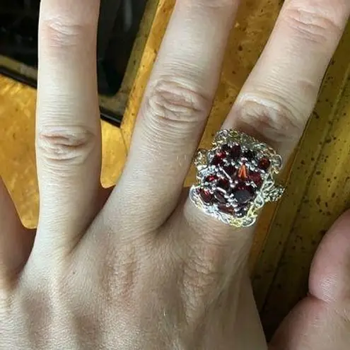 Natural Red Garnet Sterling Silver Cocktail Ring Size 9