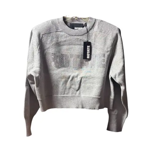 NEW Rotate by Birger Christensen Cropped Sweater Rhinestone Logo size 40 Grey Gray - Image 3