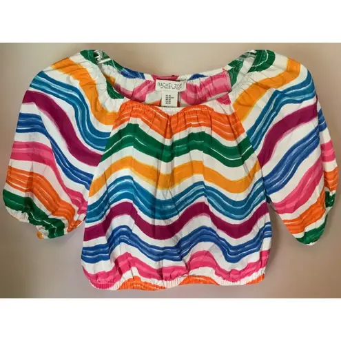 Rachel Zoe  Crop Top Balloon Sleeve Multicolor Striped Off the Shoulder Womens XS