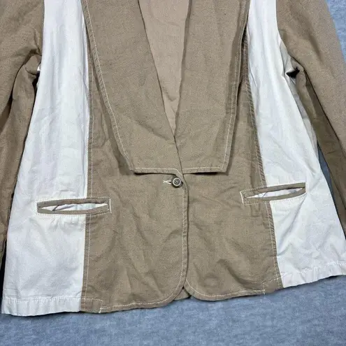 Sundance Women’s Blazer Jacket Sz M Linen Cotton Color Block Tan Ivory Career