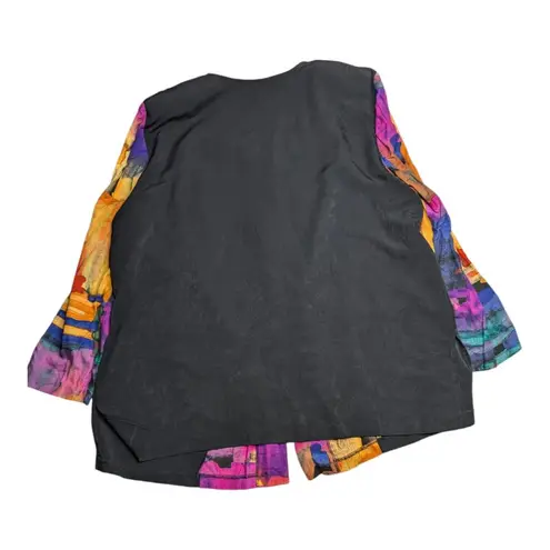 Vtg 1990s Sharon Anthony Black Purple Watercolor Frog Toggle Blazer Jacket 2X