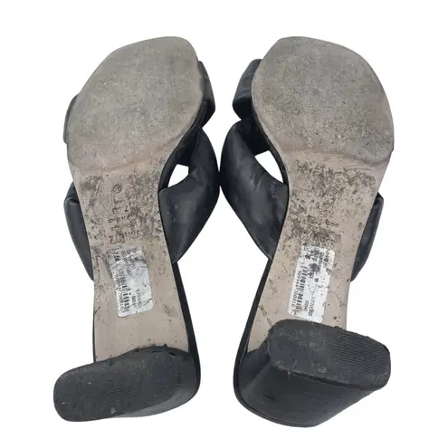 Schutz  Fairy Mid Black Leather Square Toe Block Heels Slip On Sandals Size 7.5B