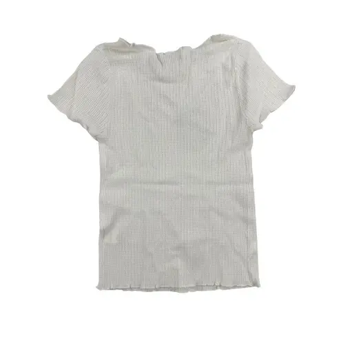 Honey Punch  - Ribbed Pointelle Knit Short Sleeve Top in Ivory