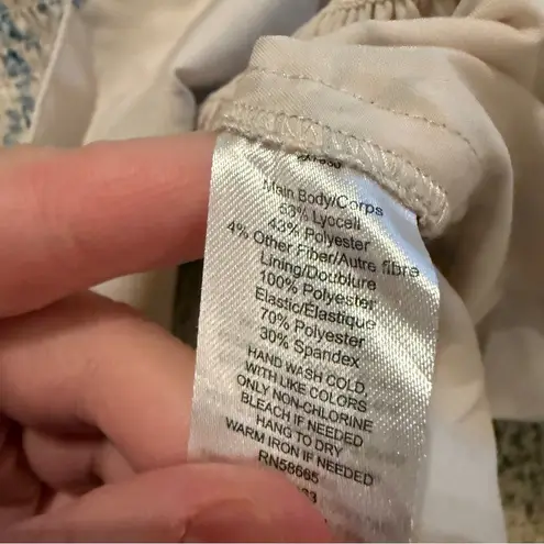 Rachel Parcell Cream & Blue Floral Print Short Puff Sleeve Smocked Peplum Top S