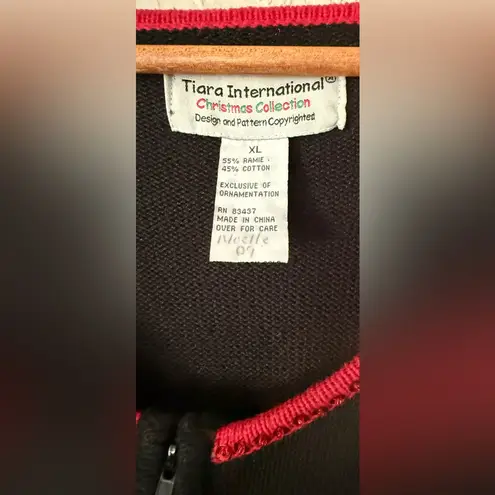 Tiara International Vintage 90s Christmas Holiday Knit Zip Cardigan Sweater XL