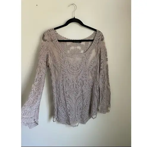 Mechant Lace Overlay Tunic Top Boho Sheer Gray Large Festival Fairy Whimsigoth