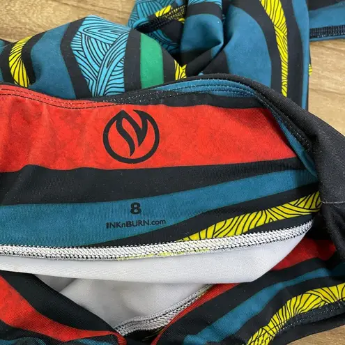 INKnBurn Womens Cropped Tights Size 6 Turtle Multi Run Jog Train Art Gym Workout Red