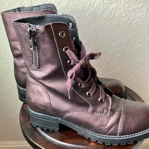 Call it spring NWOT:  Burgundy Motorcycle Boots- Size 9