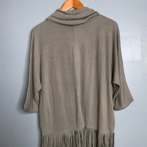 Terre Bleue Gray Fringe Oversized Turtleneck Buttery Soft Tunic Top Small NWT