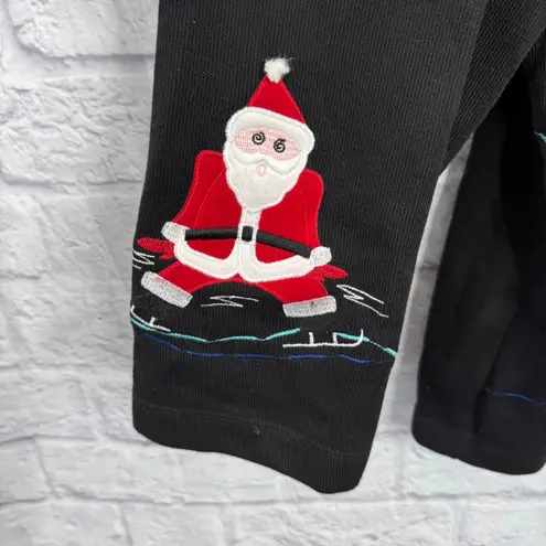 Vintage Onque Woman Christmas Cardigan Sweater Size 2X Black Santa Tree Snowman