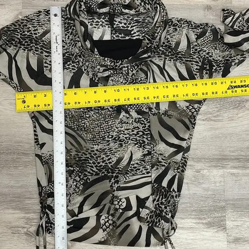 Isabella Rodriguez Tan Brown & Black Animal Print 3/4 Sleeve Ruched Sides Blouse