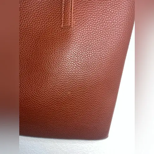 Vince Camuto Brown Vegan Pebbled Leather Black Line Detail Tote Bag 17.5 x 12 in