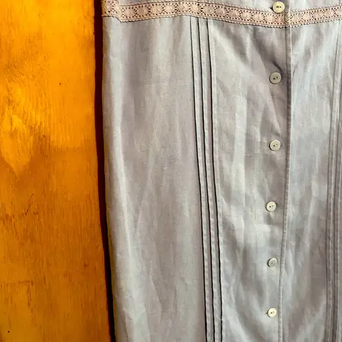 American Vintage Vintage Purple Linen Button Front Short Sleeve Midi Shirt Dress