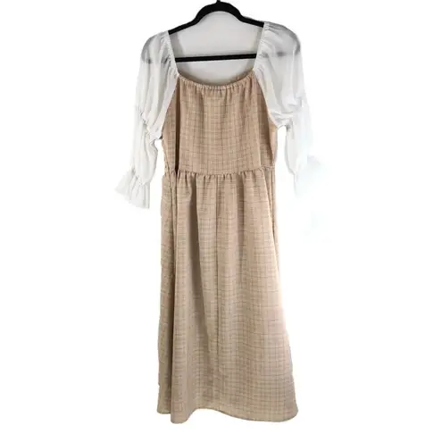 Scarlet Darkness Peasant Dress Gothic Renaissance Midi 3/4 Sleeve Plaid Beige L White Size L