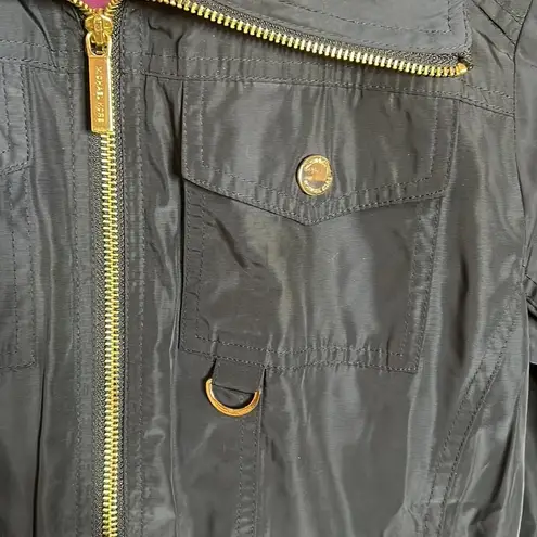 Michael Kors Trench Coat Navy Blue with Purple Lining & Gold Hardware Size Small