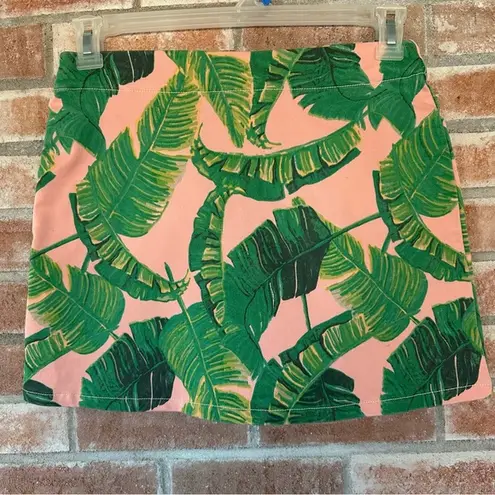 Judith March Tropical Leaf Print Mini Skirt Zip Up Small Pink Green