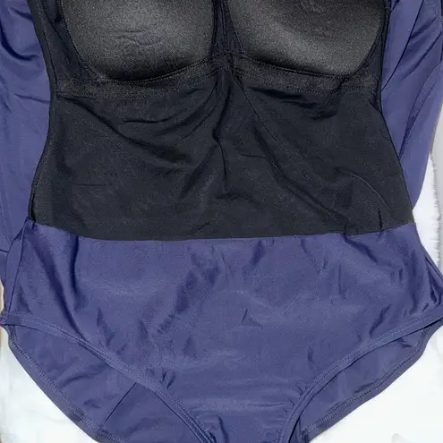 Delta Burke One Piece Swimdress Swimsuit Navy Blue & Orange Floral Women’s 18