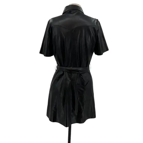 Nanushka Roberta Black Faux Leather Mini Shirt Dress Western Size Medium
