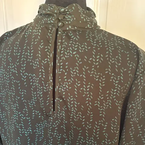Prologue Dark Chocolate Blouse with Green Leaf Print.