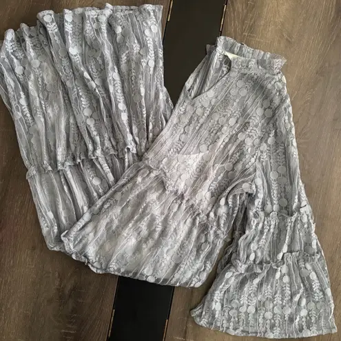 Sundance Ellery Sheer Tiered Ruffle Midi Dress, Dusty Blue, Large