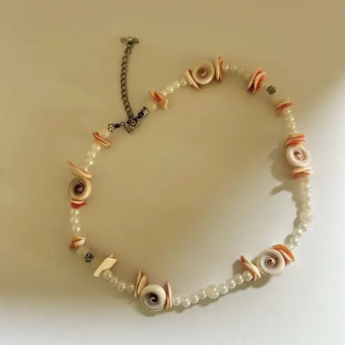 Natural sea shell faux pearl necklace