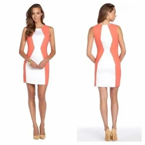 Aryn K Sheath Dress Size Medium Sleeveless Color Block Coral White Mini Length