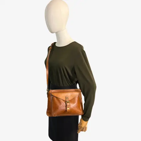 Patricia Nash Saddle Tan Leather Crossbody Bag Vintage Buckle Front Purse
