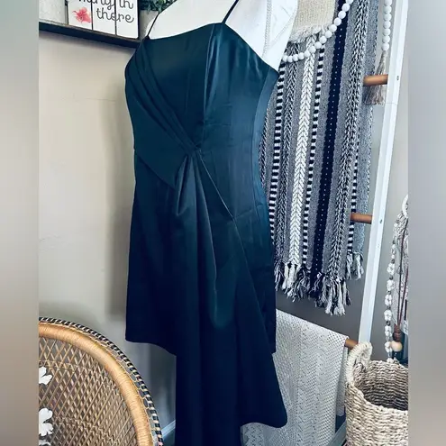 Lulus Romantic Allure Black Satin Asymmetrical Mini Dress Size M