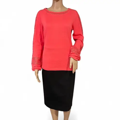 Boden USA BODEN Womens Coral Pink Sweater Size 6 Lace Cutout Detail Long Sleeve