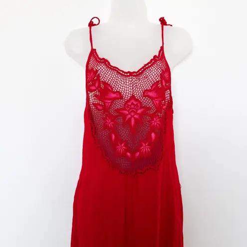 Womens Swim Cover Up Size S Red Lace Trim Slip Dress Beachwear Boho Coastal