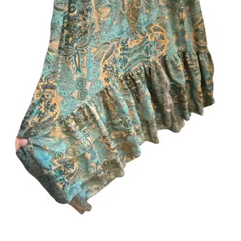 Anthropologie Boemo Peasant Boho Maxi Dress balloon sleeve Tealgold Paisley Fall Blue Size undefined