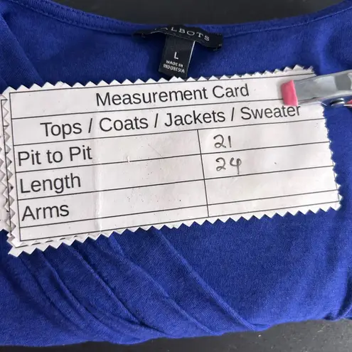 Talbots  Womens Shirt Size Large Royal Blue Casual Comfy Knit Pleated Deep V Neck